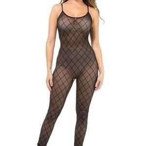 Women's Sexy Mesh Black Long Sleeve Jumpsuit